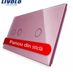 LIVOLO Panou din sticla roz pentru întrerupator touch triplu Livolo (VL-P702/01-4R)