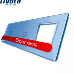 LIVOLO Panou Livolo din sticla albastra cu 2 întrerupatoare touch si priza (BB-C7-C1/C1/SR-19)