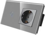 Luxion Intrerupator simplu cu priza si rama din sticla gri Luxion (LX-ST-101/MP010-GY)