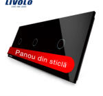 LIVOLO Panou întrerupator triplu touch Livolo din sticla, negru (VL-P701/01/01-6B)