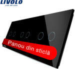 LIVOLO Panou din sticla pentru intrerupator touch Livolo, 6 pozitii, negru (VL-P702/02/02-6B)