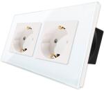 Luxion Priza dubla Luxion cu rama din sticla alba si protectie copii (LX-2MP010G-W)