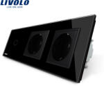LIVOLO Intrerupator LIVOLO simplu cap scara / cap cruce cu touch si 2 prize din sticla (VL-C701S/C7-C2EU-12)