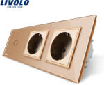 LIVOLO Intrerupator touch Livolo cap scara/cap cruce cu 2 prize din sticla, auriu (VL-C701S/C7-C2EU-13)