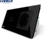 LIVOLO Intrerupator touch cap scara/cruce cu priza simpla Livolo, sticla neagra (VL-C701S-12/C7-C1EU-12)