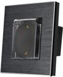 Luxion Priza simpla LUXION cu capac de protectie si rama din aluminiu negru (LX-1MP049A-B)