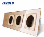 LIVOLO Intrerupator simplu cu touch si priza tripla Livolo din sticla, auriu (VL-C701/C7-C3EU-13)