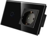 Luxion Intrerupator simplu cu priza si rama din sticla neagra Luxion (LX-ST-101/MP010-B)