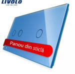 LIVOLO Panou din sticla albastru pentru întrerupator touch Livolo, dublu + simplu (VL-P702/01-4BL)