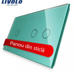 LIVOLO Panou din sticla verde pentru întrerupator touch Livolo, simplu+dublu, 3 pozitii (C7-C1/C2-18)