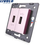 LIVOLO Priza dubla USB Livolo roz pentru incarcare eleganta in perete (C7-2USB-17)