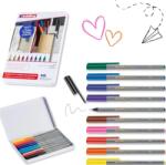 Edding Liner edding 55, corp plastic, varf rotund, 0.3 mm, set 10 culori: negru, rosu, albastru, verde, galben, portocaliu, maro, violet, roz, albastru deschis (ED055010)