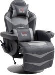 HomCom Gamer szék, masszázs funkció, dönthető háttámla, lábtartó, 120 kg-ig, acél keret, műbőr, szürke (700-142V00GY)