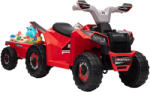 AIYAPLAY HOMCOM Elektromos Quad Gyermekeknek Utánfutóval, Pedállal, Előre és Hátra, 2, 5 km/h, 18-36 Hónapos Korig, Piros