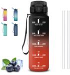 Mujigaga Kulacs Szívószállal 1000 ml, Szivárgásmentes Újrahasználható Vizes Palack Időjelöléssel, Túrázáshoz, Kempinghez, Futáshoz, Jógához, Fekete-Piros