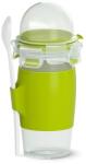 emsa Clip & Go N10714 joghurtos doboz 0, 45 L, kanállal és topping rekesszel, 100% szivárgásmentes, átlátszó, világoszöld (N10714)