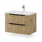 Fluminia Mobilier lavoar pe blat Fluminia Malta, finisaj riflat, 80cm, 2 sertare soft close, Rovere Oro (MALTA82-RO-C)