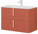 Fluminia Mobilier lavoar suspendat Fluminia Pisa 80, front riflat, maner alb, 2 sertare, mattone (PISA82-MA-C-HLY03)