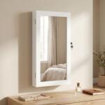 Brius Dulap pentru bijuterii cu oglinda si incuietoare, montare pe perete, MDF si sticla, 55x10x67 cm, alb (EZ-JJC51WT)