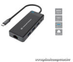 Conceptronic Notebook Dokkoló - DONN14G (USB-C to 2xHDMI+USB-C PD: 100W+3xUSB-A+RJ-45, fekete) (DONN14 g)