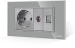 Luxion Priza Schuko cu TV si Internet, rama din sticla gri Luxion, standard italian 4M (LXI-045/32/38GF-GY)