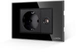 Luxion Priza Schuko + priza TV Luxion cu rama din sticla neagra, standard italian 3M (LXI-045/32GF-B)