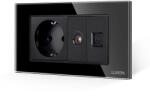 Luxion Priza Schuko cu TV si Internet Luxion, rama din sticla neagra, 4M (LXI-045/32/38GF-B)