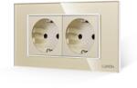 Luxion Priza dubla Luxion 4M cu rama din sticla aurie, standard italian (LXI-2045GF-G)