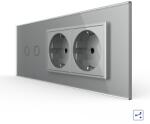LIVOLO Intrerupator dublu cap scara/cruce cu 2 prize Livolo, sticla gri, 6M (VL-FC2S/2FCTC-6I)