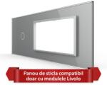 LIVOLO Panou din Sticla Livolo cu 1 Intrerupator si 2 Prize, Standard Italian 6/7M, Gri (VL-P901.E.E-7I)
