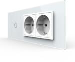 LIVOLO Intrerupator simplu cu 2 prize Livolo, rama din sticla alba, standard italian 6M (VL-FC1/2FCTC-6W)