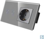 Luxion Intrerupator dublu cap scara cu priza si rama din sticla gri Luxion (LX-MT-A202/MP010-GY)