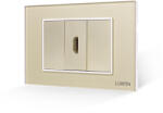 Luxion Priza HDMI Luxion 3M cu 2 taste false si rama din sticla, auriu (LXI-069/22GF-G)