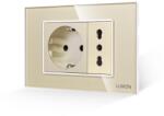 Luxion Priza Schuko si universala italiana Luxion 3M cu rama din sticla aurie (LXI-045/52GF-G)