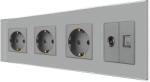 Luxion Priza tripla Schuko cu TV si internet, rama din sticla gri Luxion (LX-3MP010/26/25G-GY)