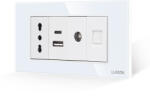 Luxion Priza îngusta cu USB dublu, TV si Internet, rama din sticla Luxion 4M alb (LXI-052/47/32/38GF-W)
