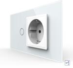 LIVOLO Intrerupator cap scara cu priza Livolo, rama din sticla alba, 4M (VL-FC1S/FCTC-4W)