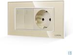 Luxion Intrerupator cap scara dublu cu priza si rama din sticla Luxion 4M auriu (LXI-2009/045GF-G)