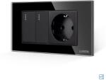 Luxion Intrerupator dublu cap scara cu priza 4M Luxion, rama sticla, negru (LXI-2009/045GF-B)