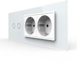 LIVOLO Intrerupator dublu cu 2 prize Livolo, rama din sticla, alb, 6M (VL-FC2/2FCTC-6W)