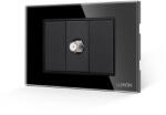 Luxion Priza TV satelit Luxion 3M cu 2 taste false si rama din sticla neagra (LXI-034/22GF-B)