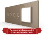 LIVOLO Panou din sticla Livolo pentru intrerupator dublu + dublu cu priza, 6/7M, auriu (VL-P902.2.E-7A)