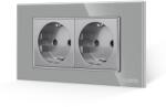 Luxion Priza dubla Luxion 4M cu rama din sticla gri, standard italian (LXI-2045GF-GY)
