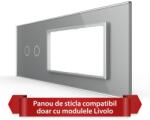 LIVOLO Panou din sticla Livolo pentru intrerupator dublu si 2 prize, 6/7M, gri (VL-P902.E.E-7I)