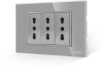 Luxion Priza tripla Luxion cu rama din sticla gri, standard italian, 3 module (LXI-3052GF-GY)