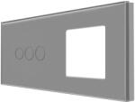 Luxion Panou întrerupator triplu touch cu priza simpla din sticla Luxion, gri (LX-GP018GY)