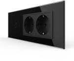 LIVOLO Intrerupator simplu cu 2 prize Livolo, rama din sticla, standard italian, 6M, negru (VL-FC1/2FCTC-6B)