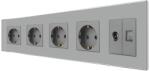 Luxion Priza cvadrupla Schuko cu TV si Internet, rama din sticla Luxion gri (LX-4MP010/26/25G-GY)