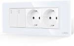 Luxion Intrerupator dublu cu 2 prize Luxion, rama din sticla alba, standard italian 6M (LXI-2008/2045GF-W)