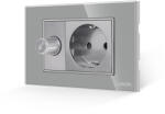 Luxion Comutator pentru ventilator cu priza si rama din sticla Luxion gri, 3M (LXI-044/045GF-GY)